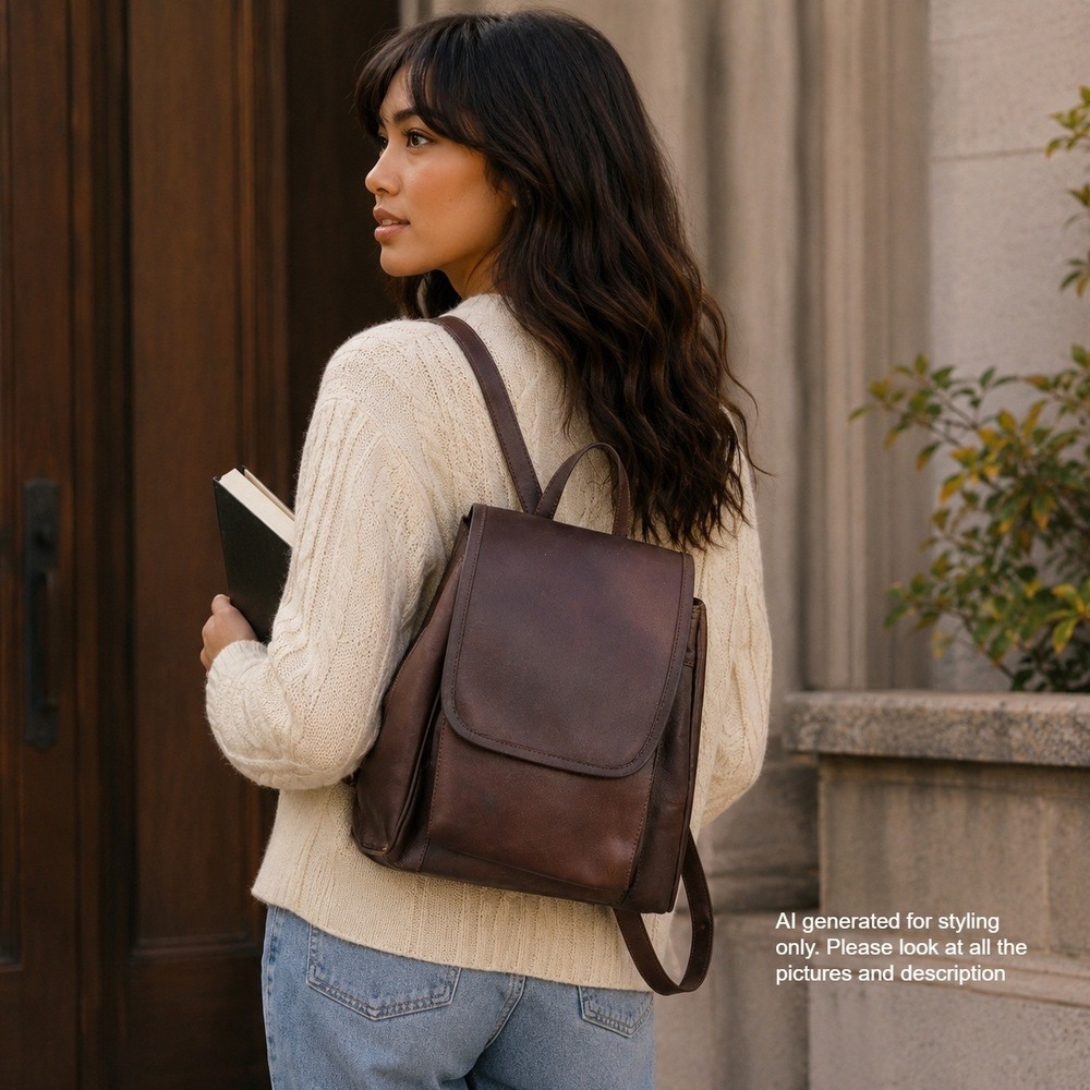Dark Brown Leather Convertible Backpack Sling Bag Magnetic Flap Brass Hardware